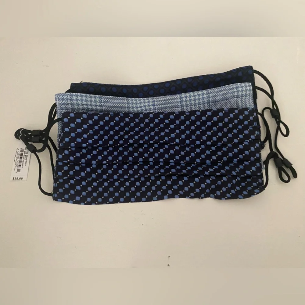 3 NWT Mens Blue Patterned Face Masks Set